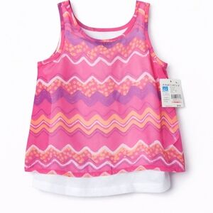 Healthtex Girls Pink Zigzag Print Tank Top w/ White Layered Hem (NWT)